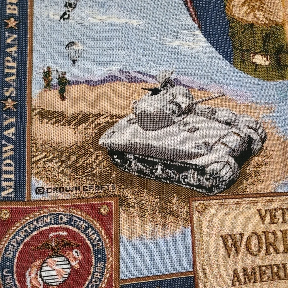 Veterans of WWII American Heroes Military Tapestry Throw Blanket